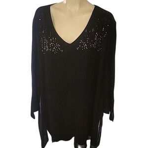 CATHERINE'S Black long sleeve‎ V neck Embellished sparkle studs Contemporary 3X